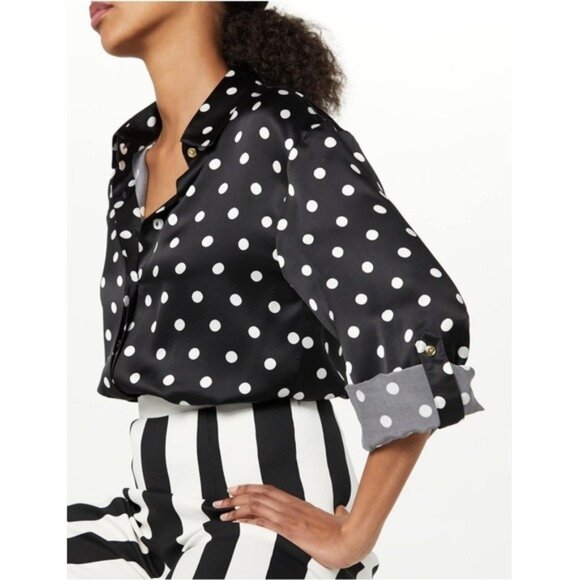 Sergio Hudson Polka Dot Silk Charmeuse Button-Up Blouse, Black/White XS NWT $795 - Picture 11 of 13